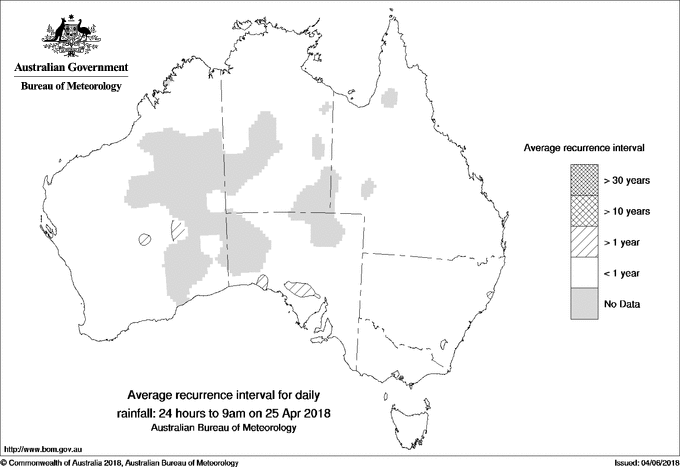 Australian daily rainfall average recurrence interval maps