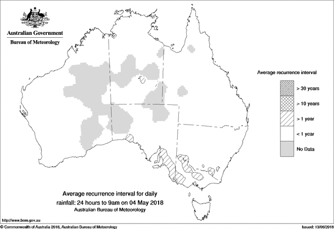 Australian daily rainfall average recurrence interval maps