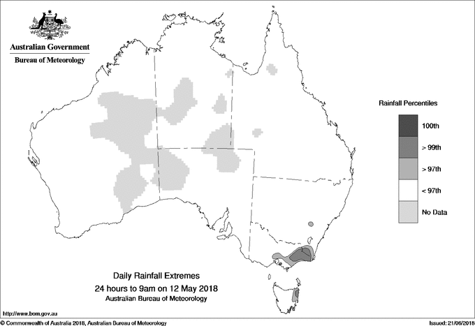 Australian daily rainfall extreme area maps