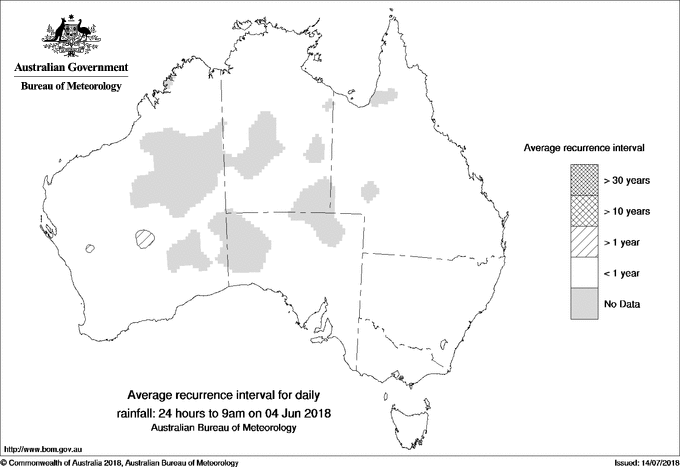 Australian daily rainfall average recurrence interval maps