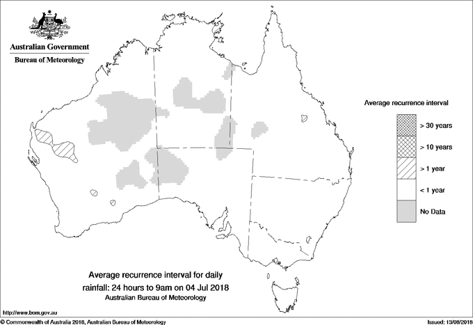 Australian daily rainfall average recurrence interval maps