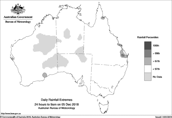 Australian daily rainfall extreme area maps