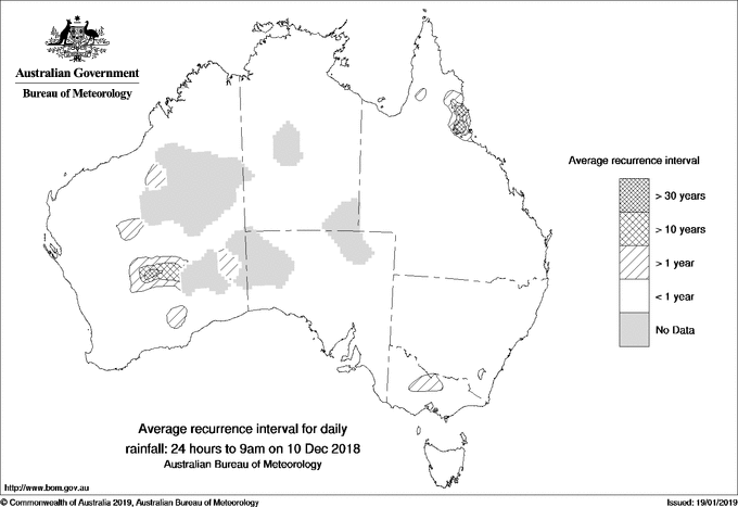 Australian daily rainfall average recurrence interval maps