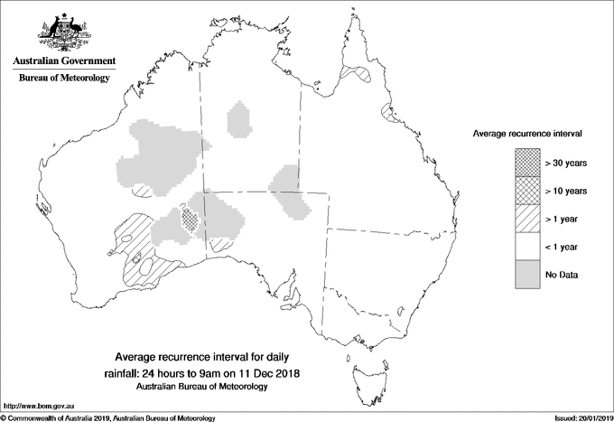 Australian daily rainfall average recurrence interval maps