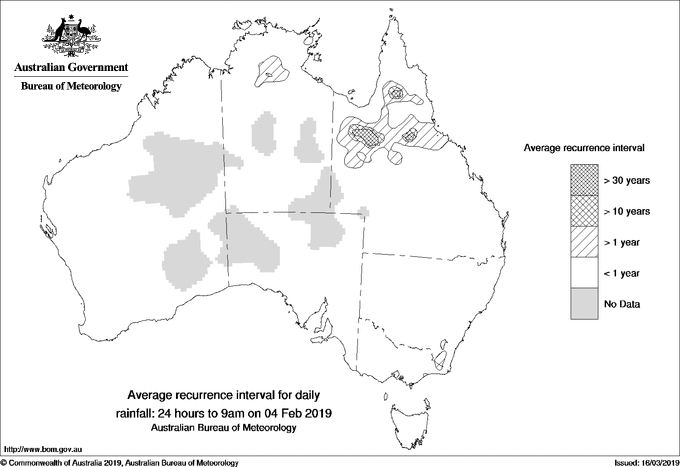 Australian daily rainfall average recurrence interval maps