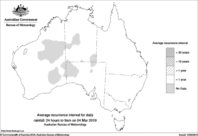 Australian daily rainfall average recurrence interval maps