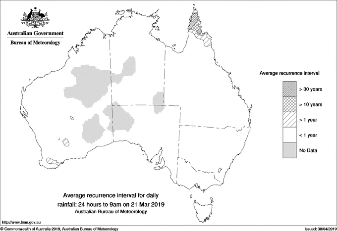 Australian daily rainfall average recurrence interval maps