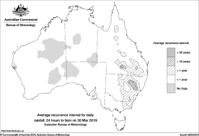 Australian daily rainfall average recurrence interval maps