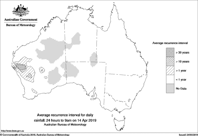 Australian daily rainfall average recurrence interval maps