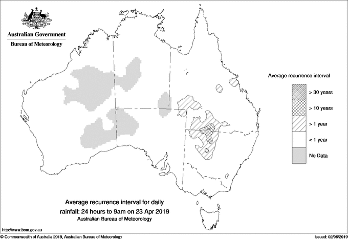Australian daily rainfall average recurrence interval maps