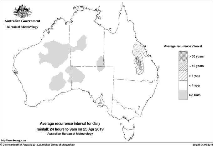 Australian daily rainfall average recurrence interval maps