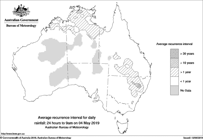 Australian daily rainfall average recurrence interval maps