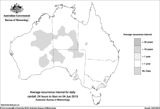 Australian daily rainfall average recurrence interval maps