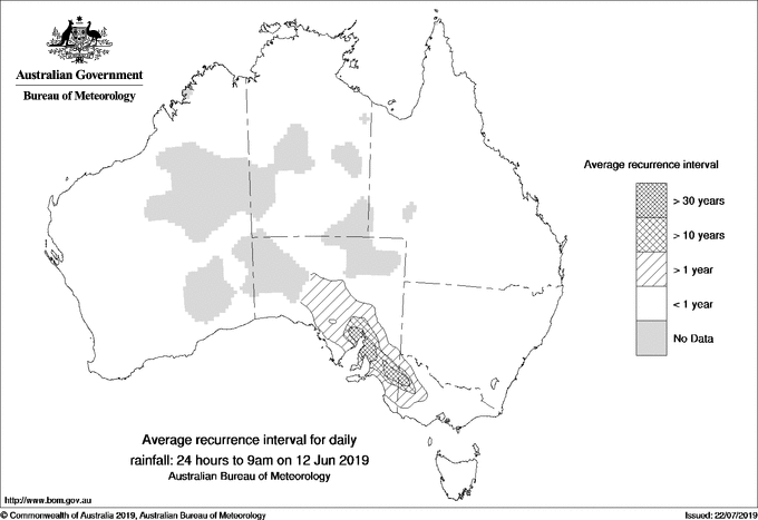 Australian daily rainfall average recurrence interval maps