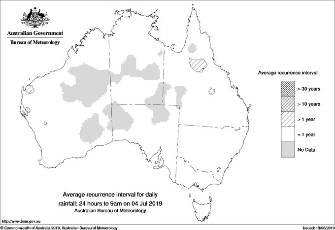 Australian daily rainfall average recurrence interval maps