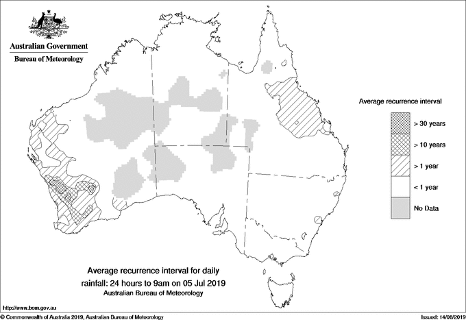 Australian daily rainfall average recurrence interval maps