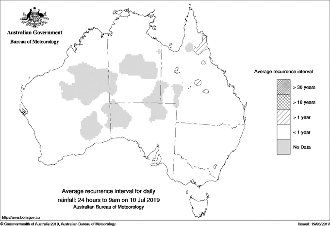 Australian daily rainfall average recurrence interval maps