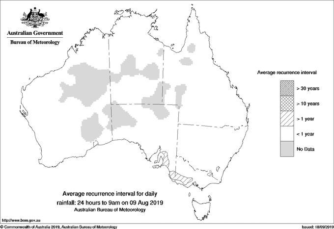 Australian daily rainfall average recurrence interval maps