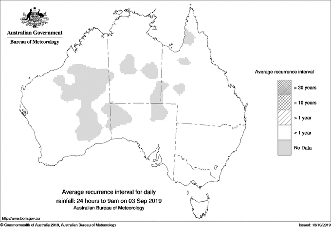 Australian daily rainfall average recurrence interval maps