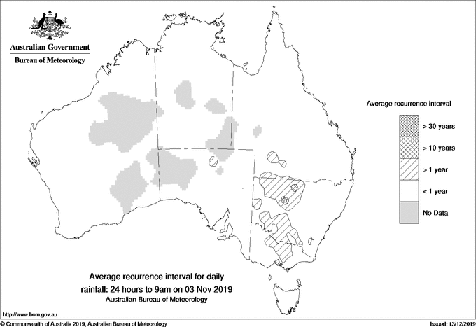 Australian daily rainfall average recurrence interval maps