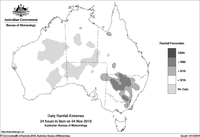 Australian daily rainfall extreme area maps