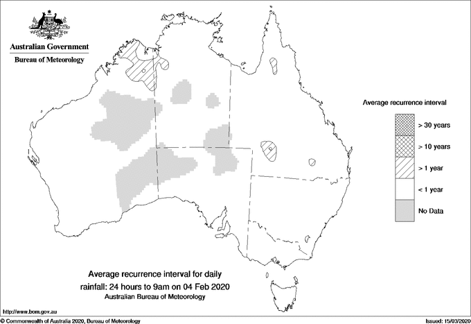 Australian daily rainfall average recurrence interval maps