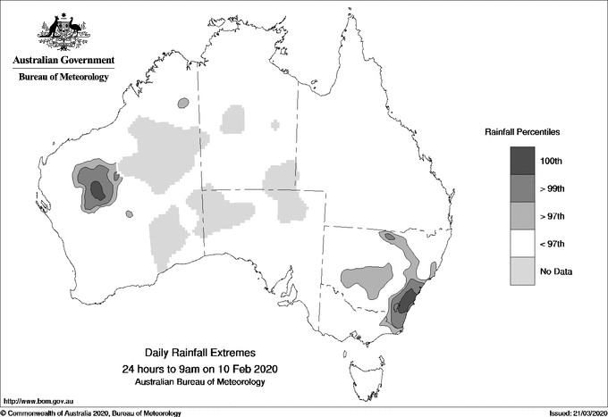 Australian daily rainfall extreme area maps