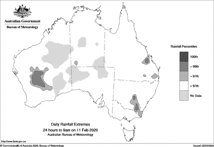 Australian daily rainfall extreme area maps