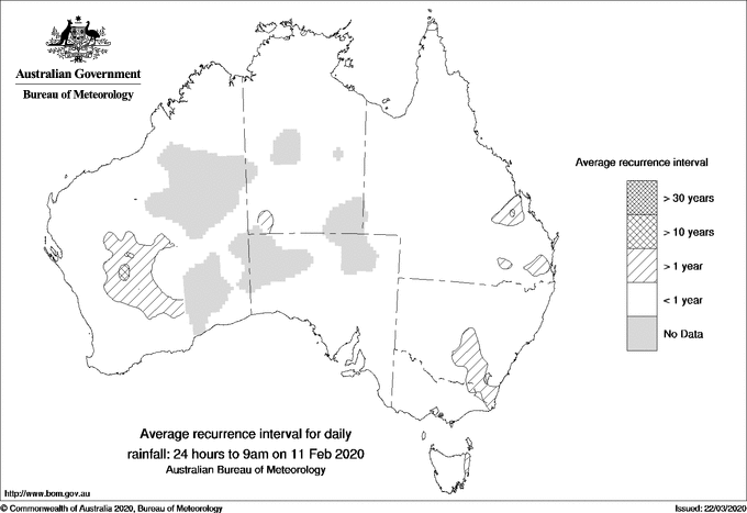 Australian daily rainfall average recurrence interval maps