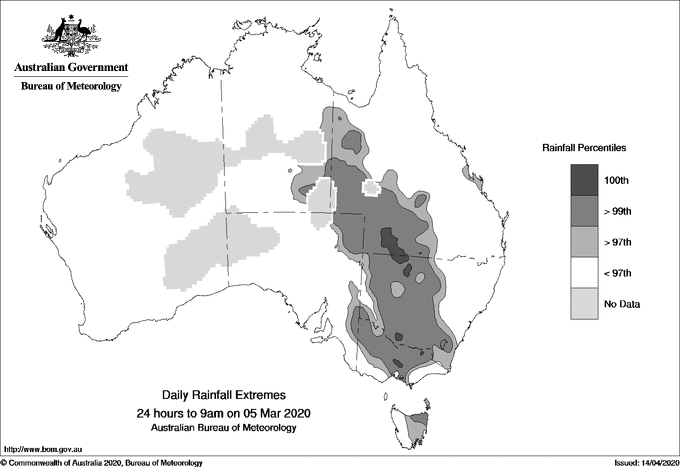 Australian daily rainfall extreme area maps