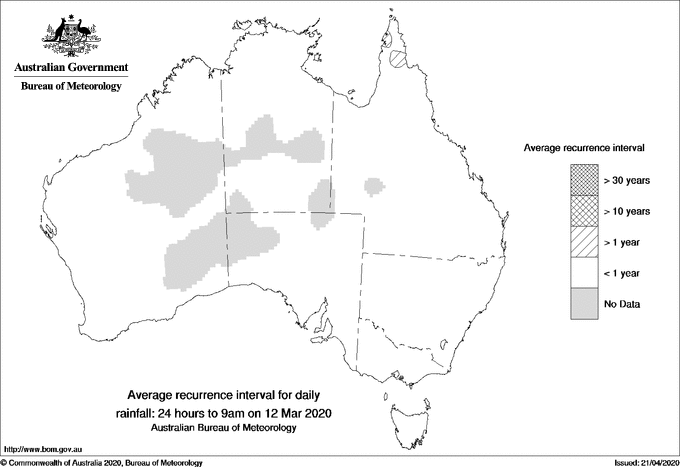 Australian daily rainfall average recurrence interval maps