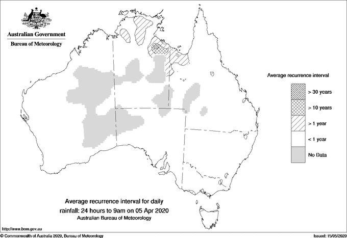 Australian daily rainfall average recurrence interval maps