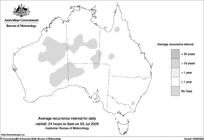 Australian daily rainfall average recurrence interval maps