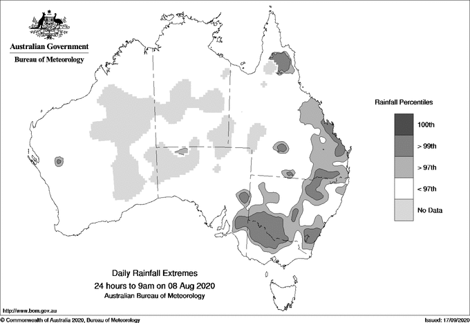 Australian daily rainfall extreme area maps