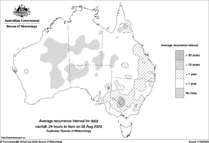 Australian daily rainfall average recurrence interval maps