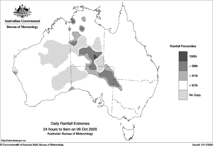 Australian daily rainfall extreme area maps