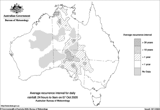 Australian daily rainfall average recurrence interval maps