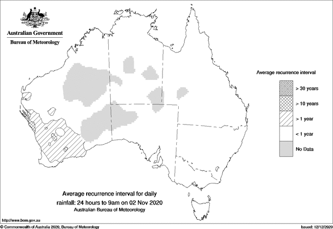 Australian daily rainfall average recurrence interval maps