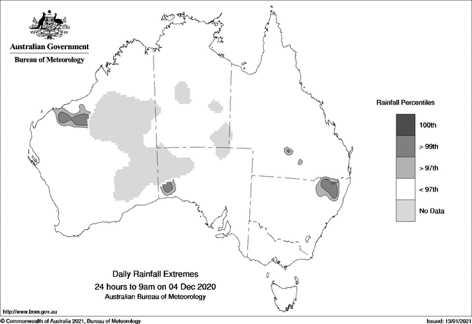 Australian daily rainfall extreme area maps