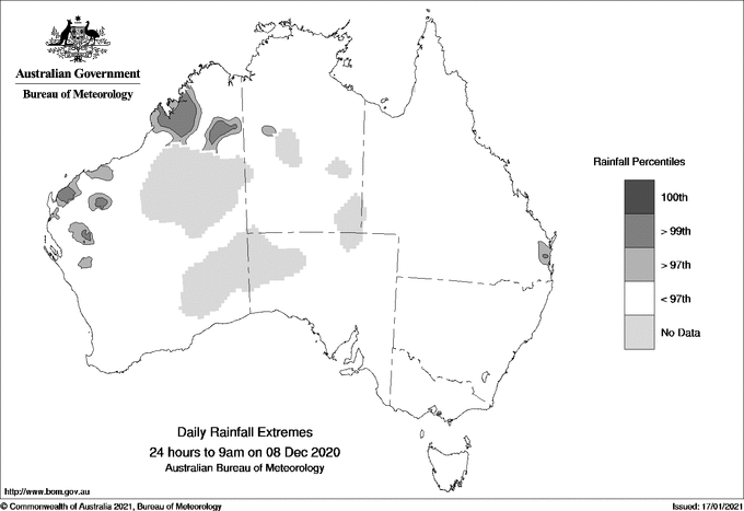 Australian daily rainfall extreme area maps