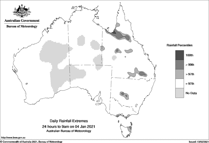 Australian daily rainfall extreme area maps