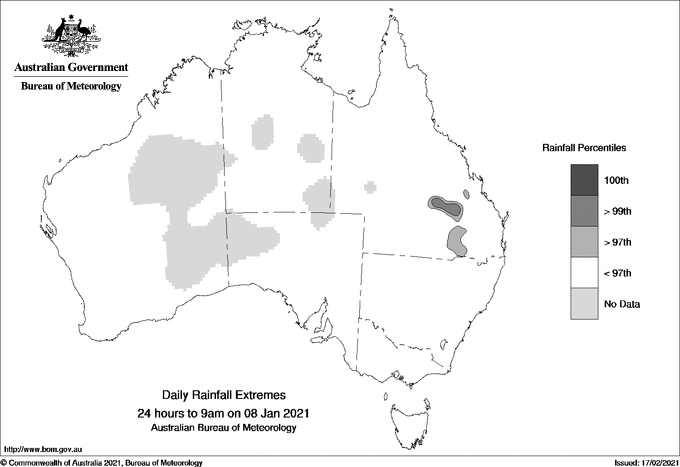 Australian daily rainfall extreme area maps