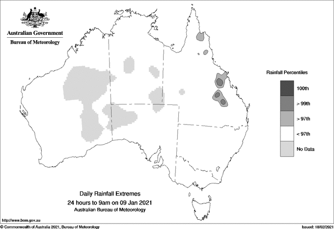 Australian daily rainfall extreme area maps