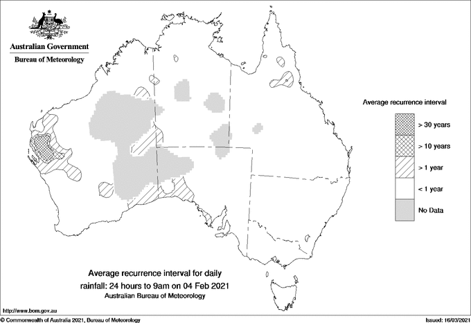 Australian daily rainfall average recurrence interval maps