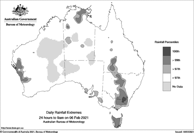 Australian daily rainfall extreme area maps