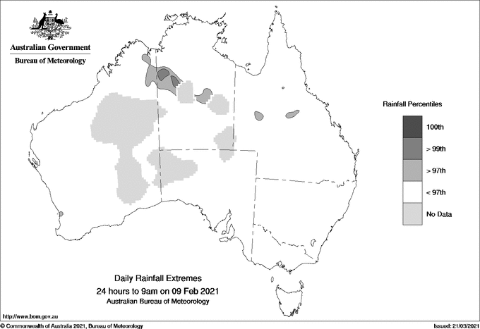 Australian daily rainfall extreme area maps