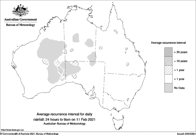 Australian daily rainfall average recurrence interval maps