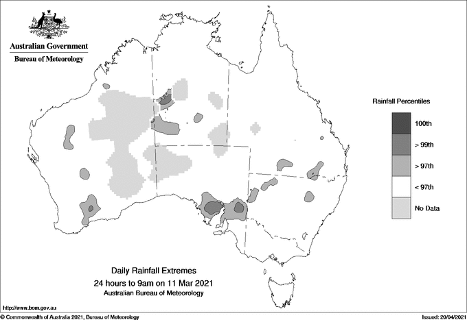 Australian daily rainfall extreme area maps