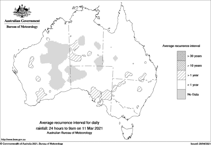 Australian daily rainfall average recurrence interval maps