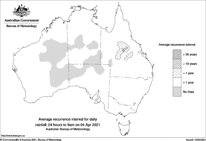 Australian daily rainfall average recurrence interval maps